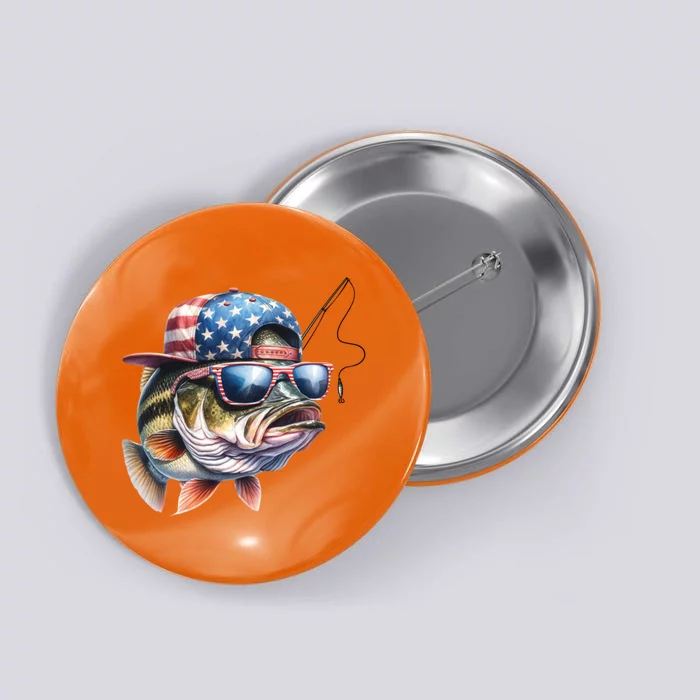 Bass Fish With Us Flag Gift Button