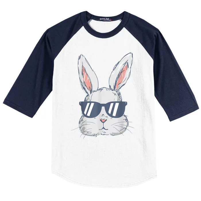 Bunny Face With Sunglasses For Boy  Kid Easter Day Baseball Sleeve Shirt