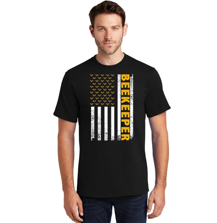 Beekeeper For Women Beekeeping American Flag Bee Lover Tall T-Shirt