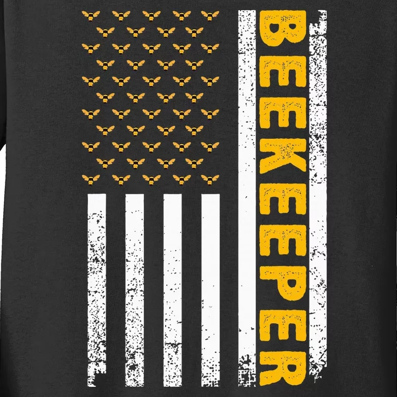 Beekeeper For Women Beekeeping American Flag Bee Lover Kids Long Sleeve Shirt