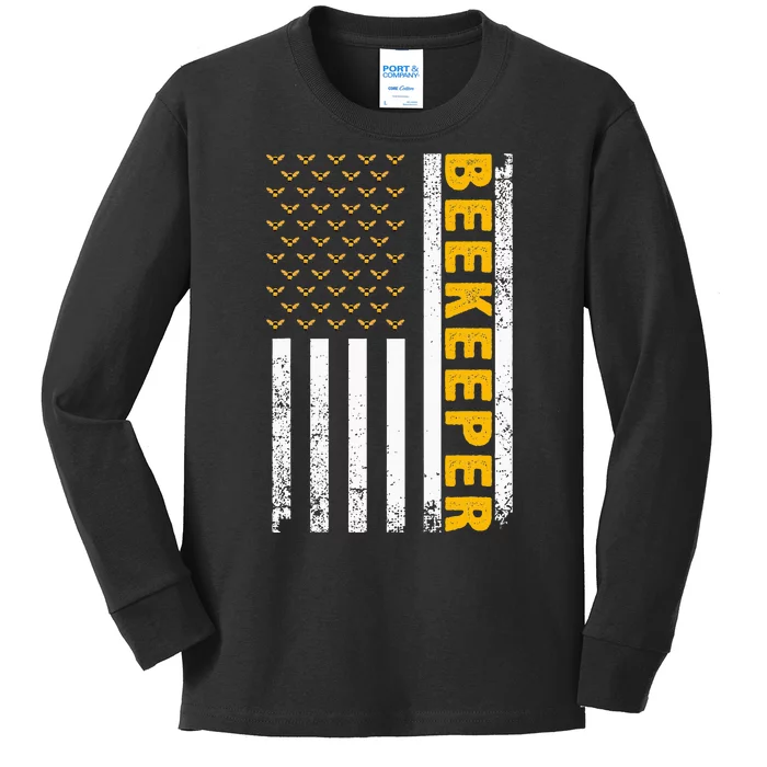 Beekeeper For Women Beekeeping American Flag Bee Lover Kids Long Sleeve Shirt