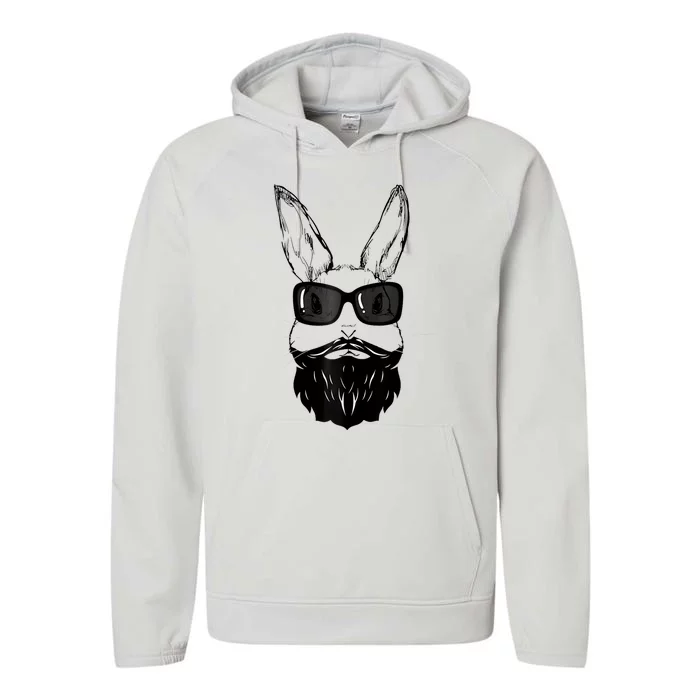 Bunny Face With Sunglasses And Beard Easter Day Performance Fleece Hoodie