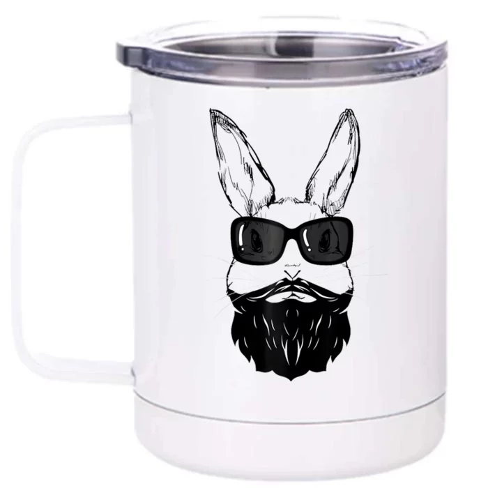 Bunny Face With Sunglasses And Beard Easter Day Front & Back 12oz Stainless Steel Tumbler Cup