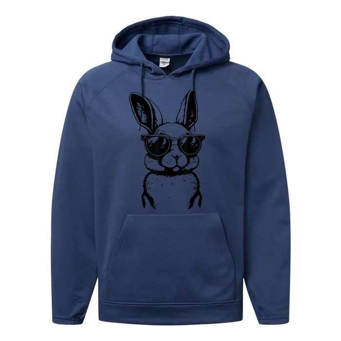 Bunny Face With Sunglasses For Boy  kid Happy Easter Day Performance Fleece Hoodie