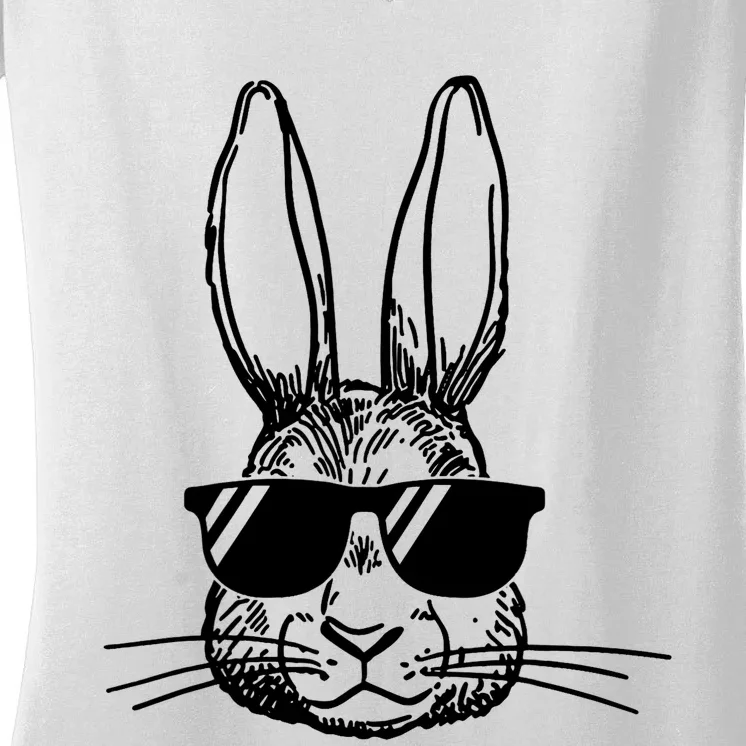 Bunny Face With Sunglasses For Boys Men Kids Easter Day Women's V-Neck T-Shirt