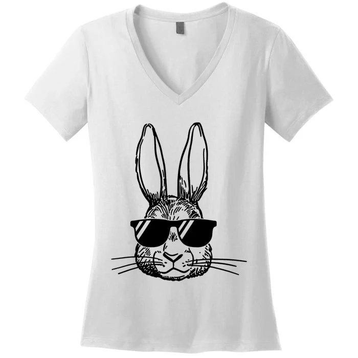 Bunny Face With Sunglasses For Boys Men Kids Easter Day Women's V-Neck T-Shirt