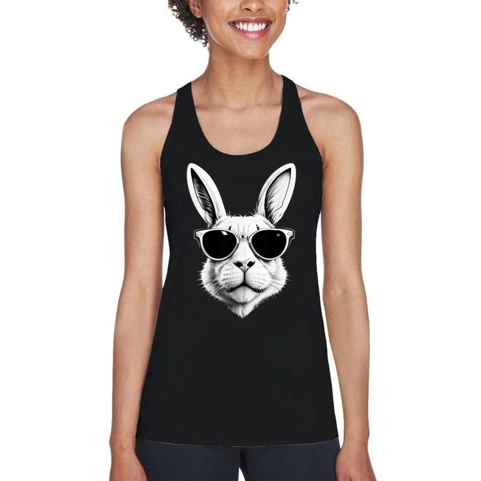 Bunny Face With Sunglasses Easter Day Women's Racerback Tank