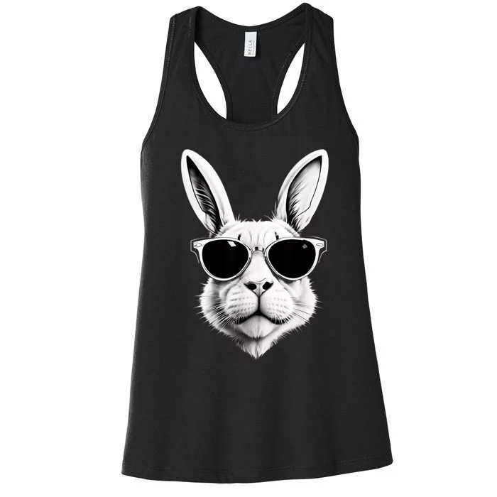 Bunny Face With Sunglasses Easter Day Women's Racerback Tank