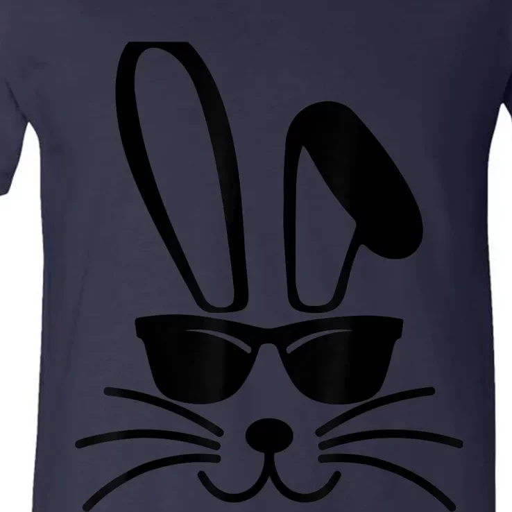 Bunny Face With Sunglasses For Boy  kid Happy Easter Day V-Neck T-Shirt