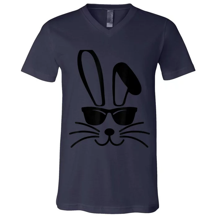 Bunny Face With Sunglasses For Boy  kid Happy Easter Day V-Neck T-Shirt