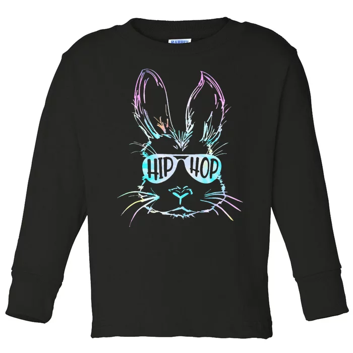 Bunny Face With Sunglasses For Easter Day Toddler Long Sleeve Shirt