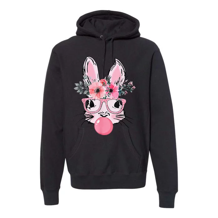 Bunny Face With Glasses Bubblegum Happy Easter Women Premium Hoodie