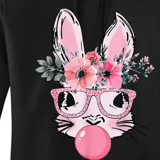 Bunny Face With Glasses Bubblegum Happy Easter Women Women's Pullover Hoodie