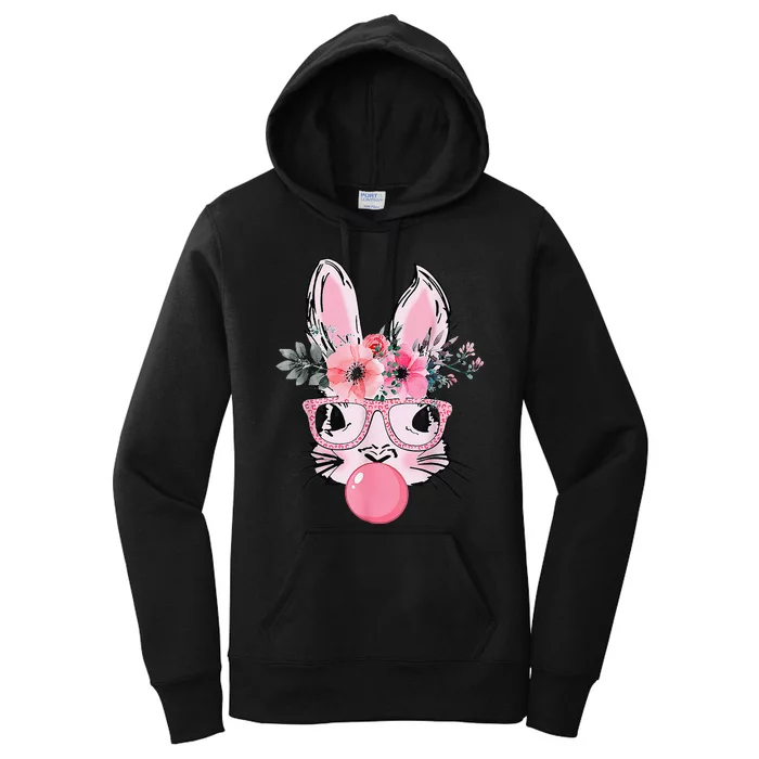 Bunny Face With Glasses Bubblegum Happy Easter Women Women's Pullover Hoodie