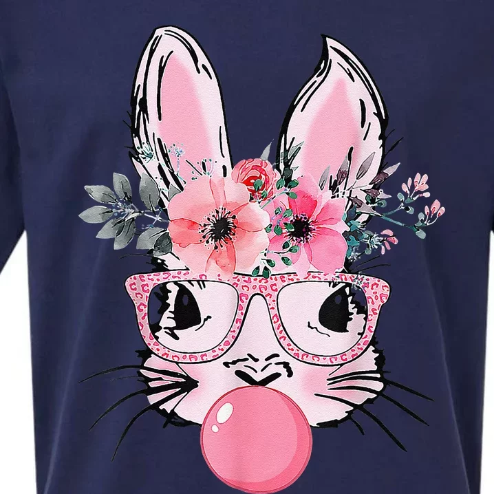 Bunny Face With Glasses Bubblegum Happy Easter Women Sueded Cloud Jersey T-Shirt