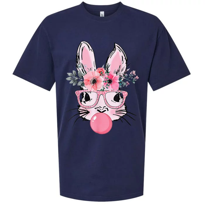 Bunny Face With Glasses Bubblegum Happy Easter Women Sueded Cloud Jersey T-Shirt