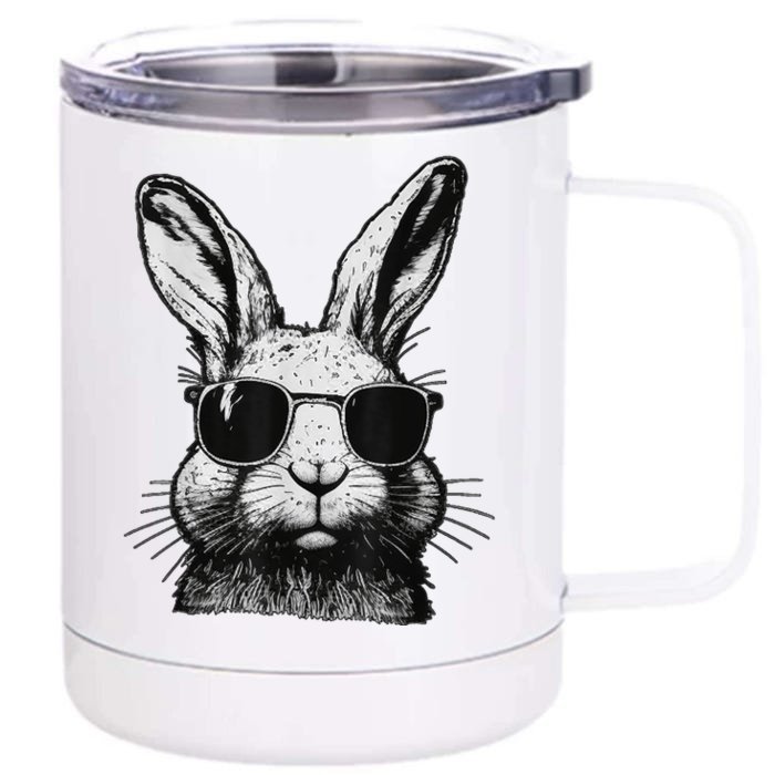 Bunny Face With Sunglasses For Boy  Kid Easter Day Front & Back 12oz Stainless Steel Tumbler Cup