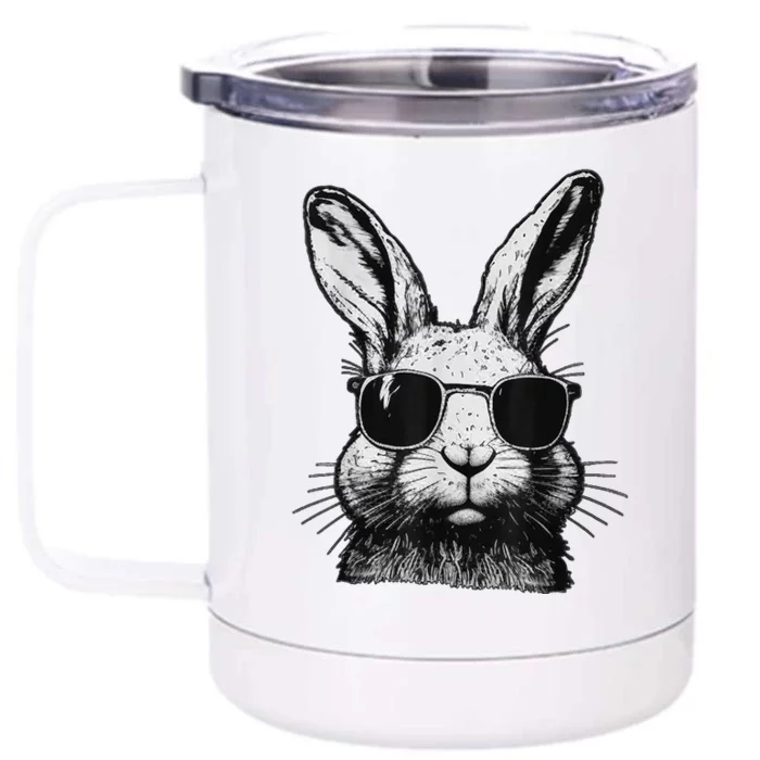 Bunny Face With Sunglasses For Boy  Kid Easter Day Front & Back 12oz Stainless Steel Tumbler Cup