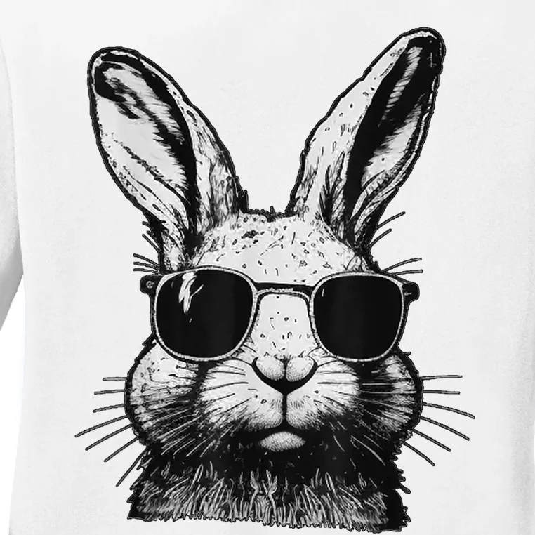 Bunny Face With Sunglasses For Boy  Kid Easter Day Ladies Long Sleeve Shirt