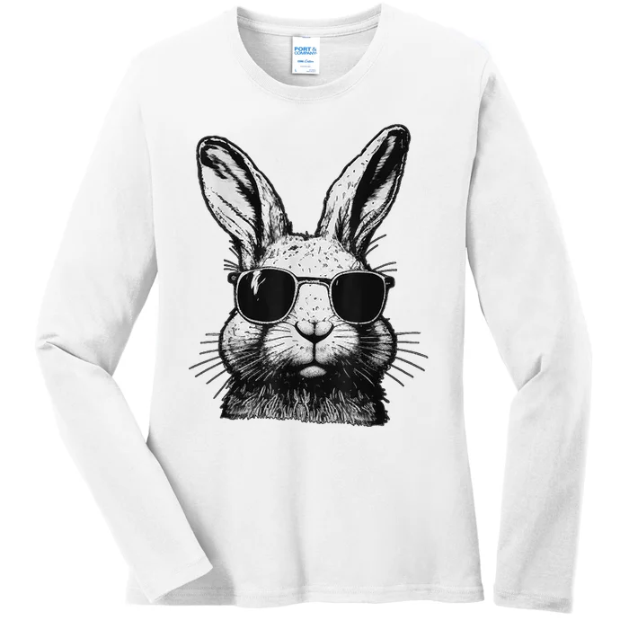 Bunny Face With Sunglasses For Boy  Kid Easter Day Ladies Long Sleeve Shirt