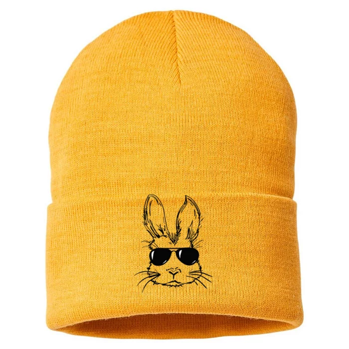 Bunny Face With Sunglasses For Boy Easter Day Sustainable Knit Beanie