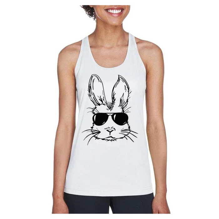 Bunny Face With Sunglasses For Boy Easter Day Women's Racerback Tank