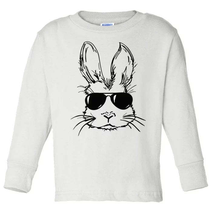 Bunny Face With Sunglasses For Boy Easter Day Toddler Long Sleeve Shirt