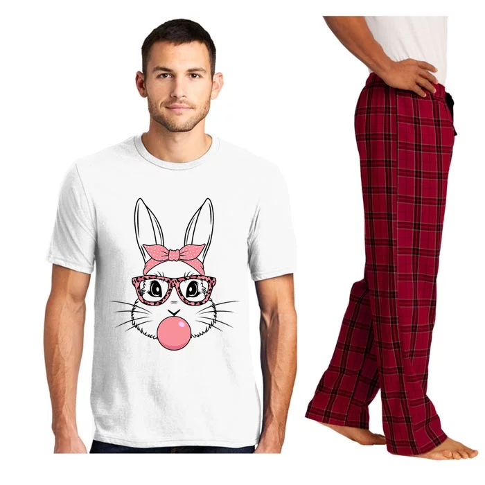 Bunny Face With Glasses Leopard Print Happy Easter Day Funny Gift Pajama Set