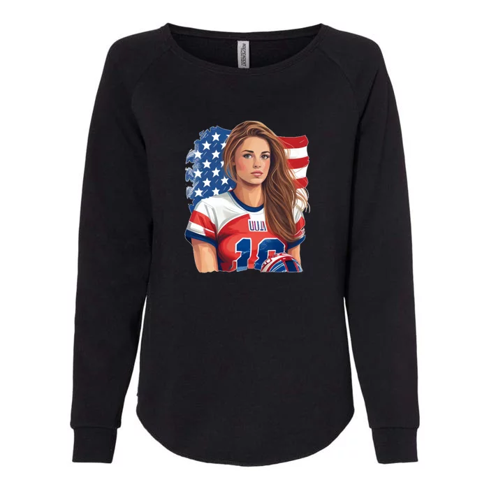 Beautiful Football With America Flag Gift Womens California Wash Sweatshirt