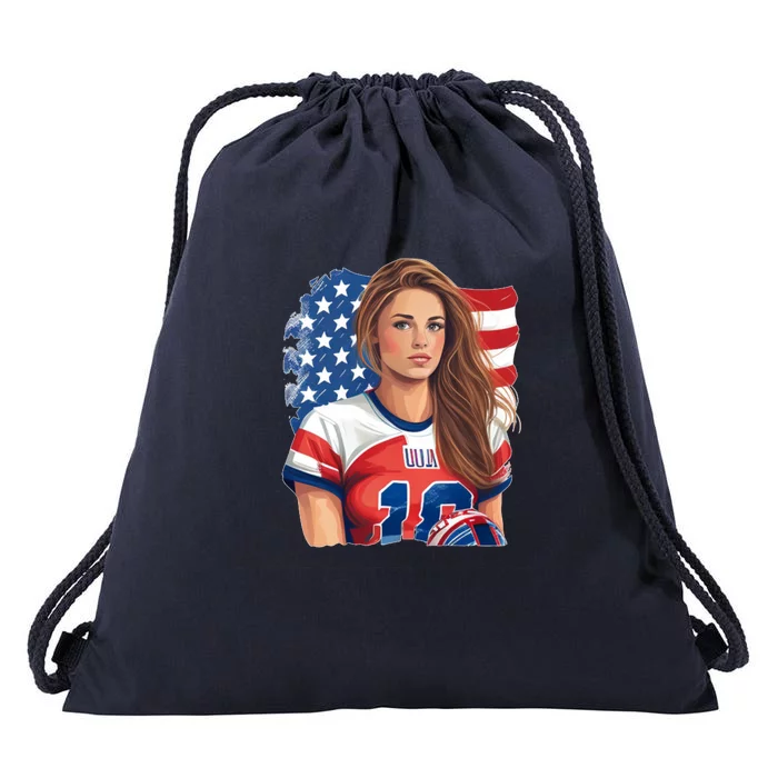 Beautiful Football With America Flag Gift Drawstring Bag