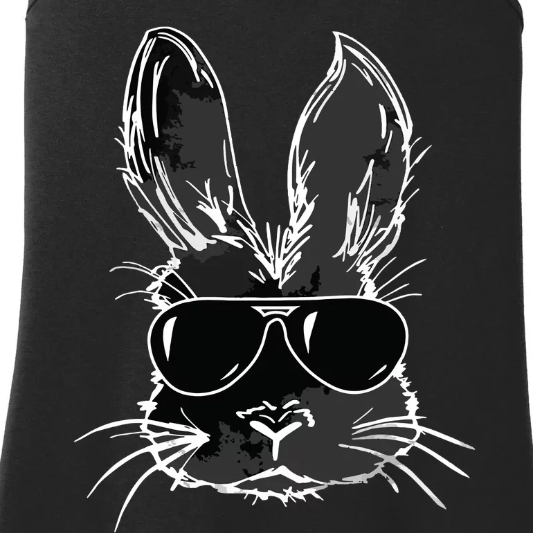 Bunny Face With Sunglasses For Easter Day Ladies Essential Tank