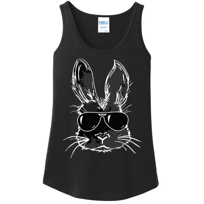 Bunny Face With Sunglasses For Easter Day Ladies Essential Tank