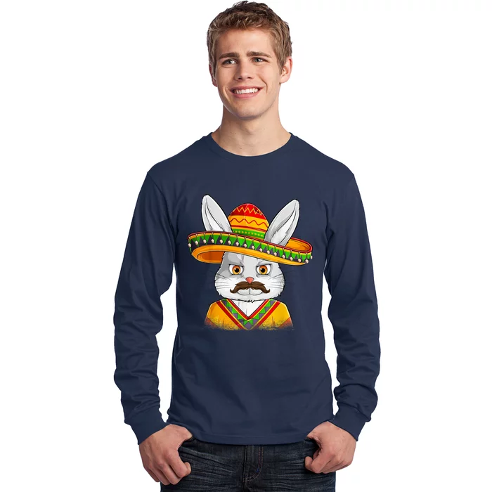 Bunny Face With Sombrero Men Easter Day Long Sleeve Shirt