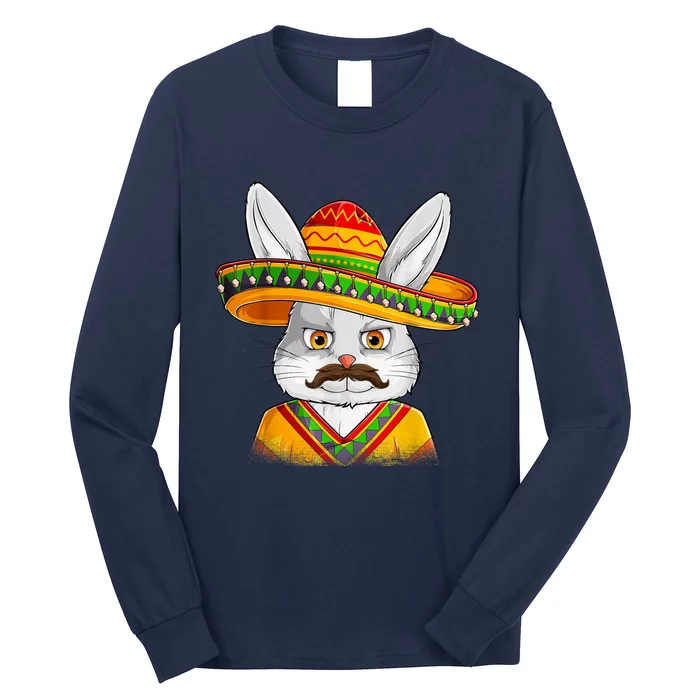 Bunny Face With Sombrero Men Easter Day Long Sleeve Shirt