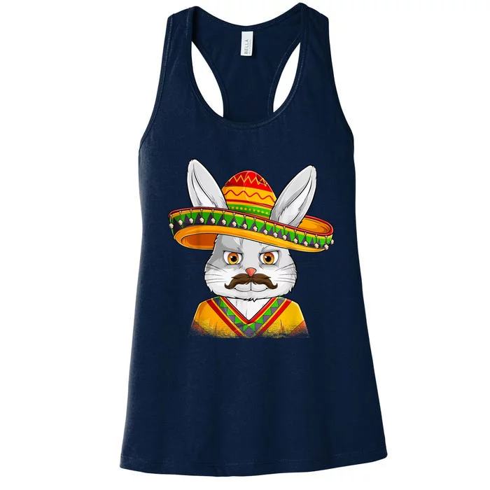 Bunny Face With Sombrero Men Easter Day Women's Racerback Tank