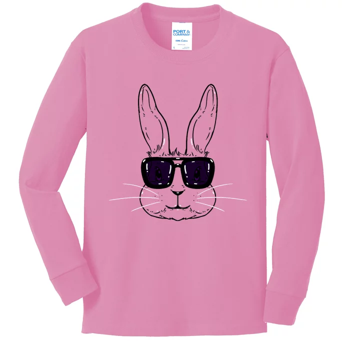 Bunny Face With Sunglasses Easter Day Kids Long Sleeve Shirt