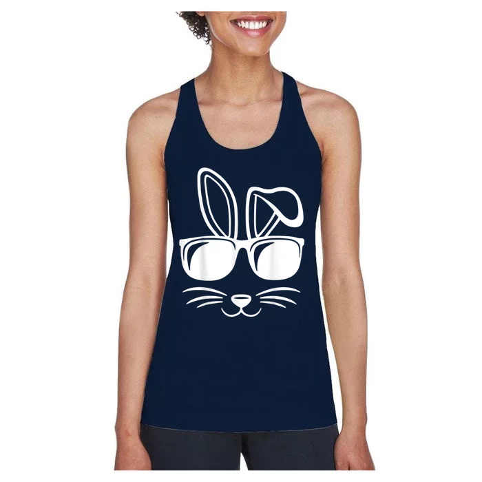 Bunny Face With Sunglasses Easter Day Women's Racerback Tank