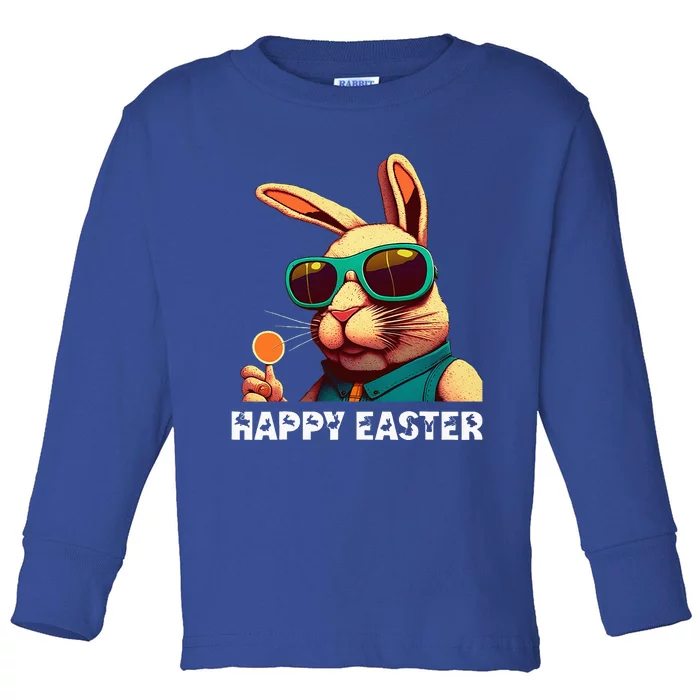 Bunny Face With Sunglasses Funny Easter Day Toddler Long Sleeve Shirt