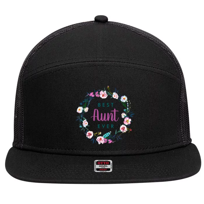 Boho Floral Wreath Best Aunt Ever 7 Panel Mesh Trucker Snapback Hat