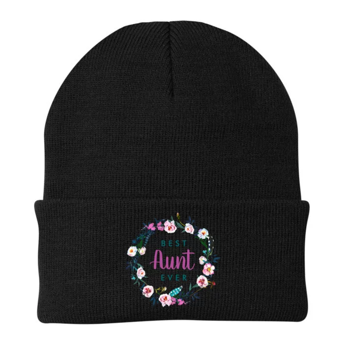 Boho Floral Wreath Best Aunt Ever Knit Cap Winter Beanie