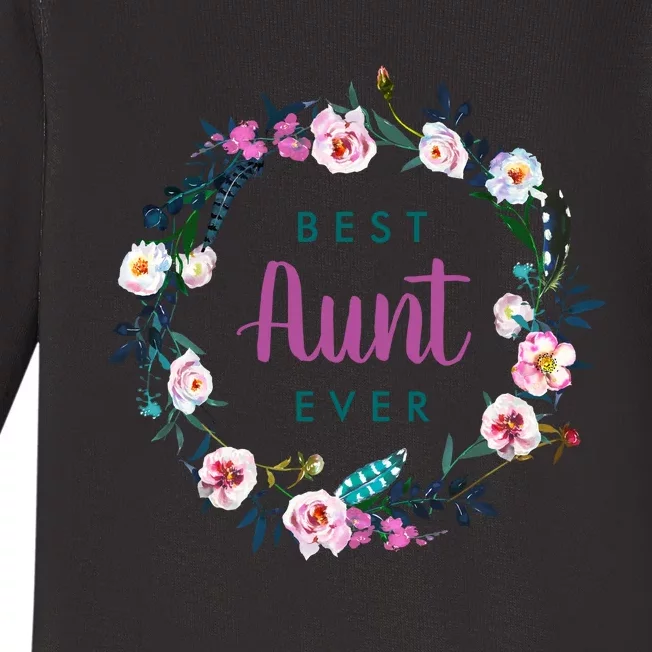 Boho Floral Wreath Best Aunt Ever Baby Long Sleeve Bodysuit