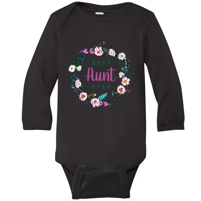 Boho Floral Wreath Best Aunt Ever Baby Long Sleeve Bodysuit