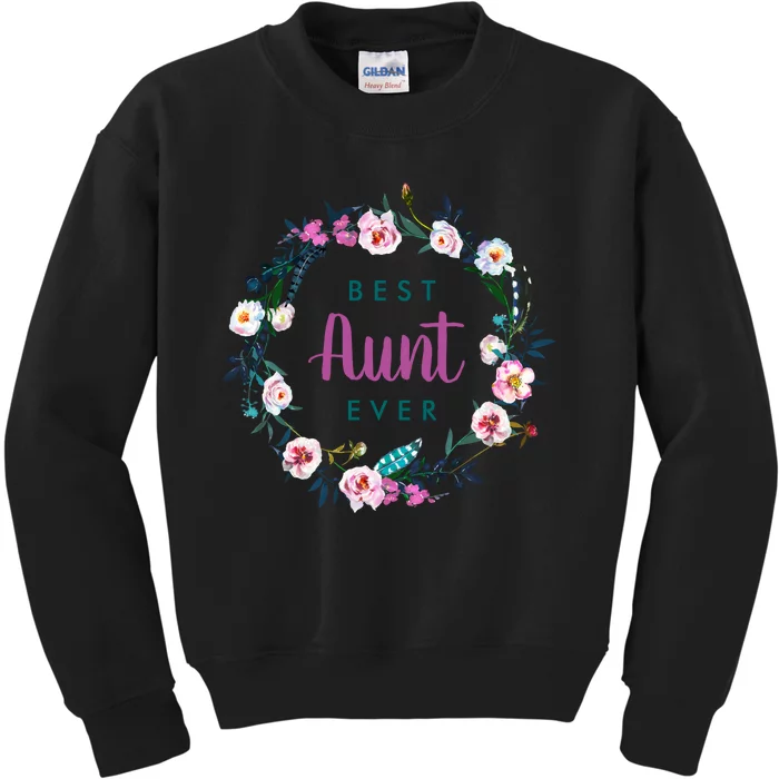 Boho Floral Wreath Best Aunt Ever Kids Sweatshirt