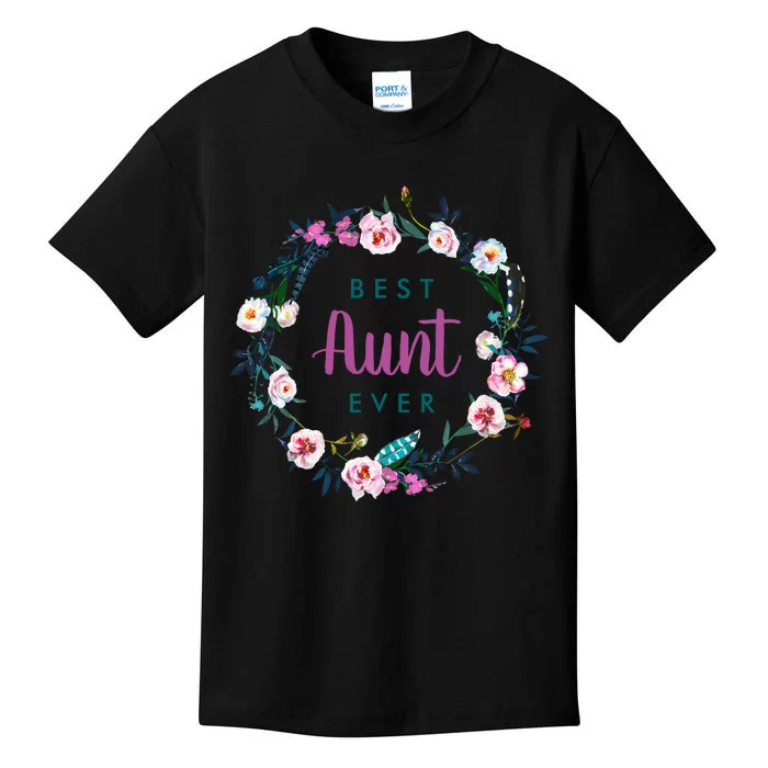 Boho Floral Wreath Best Aunt Ever Kids T-Shirt