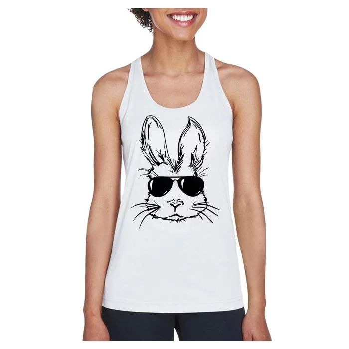 Bunny Face With Sunglasses For Men Easter Day Women's Racerback Tank