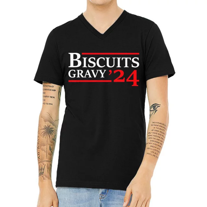 Biscuits Gravy 2024 Presidential Election Food Breakfast V-Neck T-Shirt