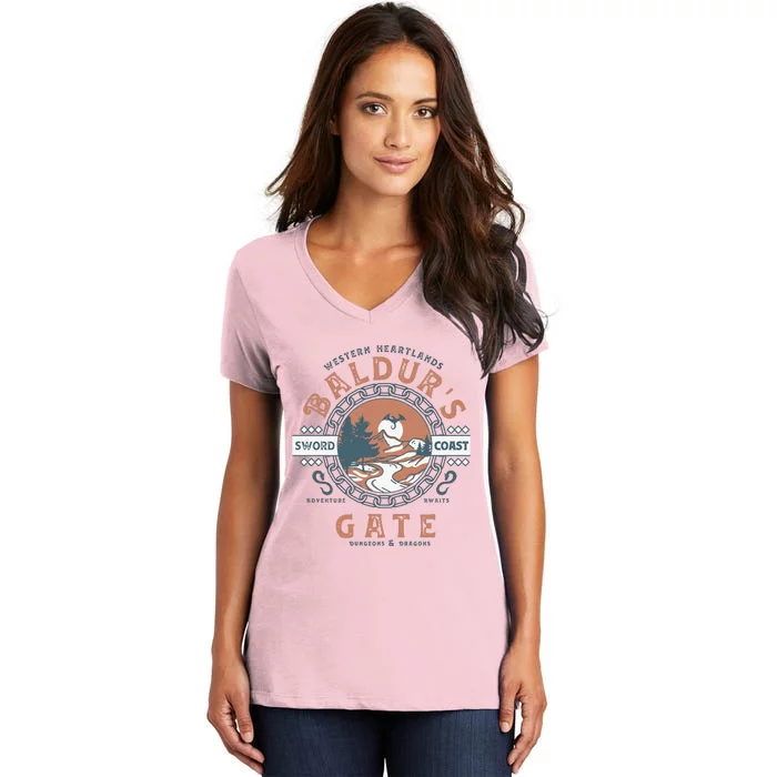 Baldurs Gate 3 Adventure Awaits Women's V-Neck T-Shirt