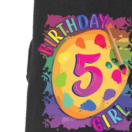 Birthday Girl 5 Year Old Art Painting Party 5th Birthday Doggie 3-End Fleece Hoodie