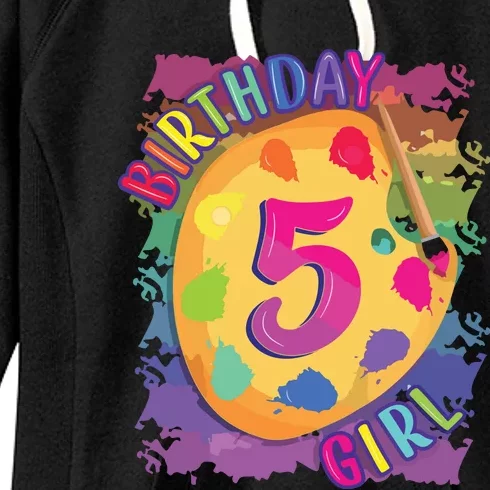 Birthday Girl 5 Year Old Art Painting Party 5th Birthday Women's Fleece Hoodie