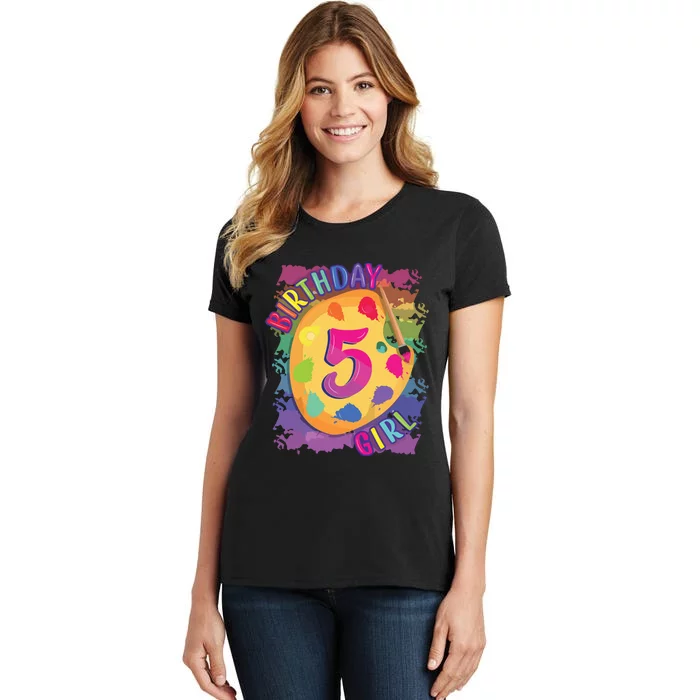 Birthday Girl 5 Year Old Art Painting Party 5th Birthday Women's T-Shirt